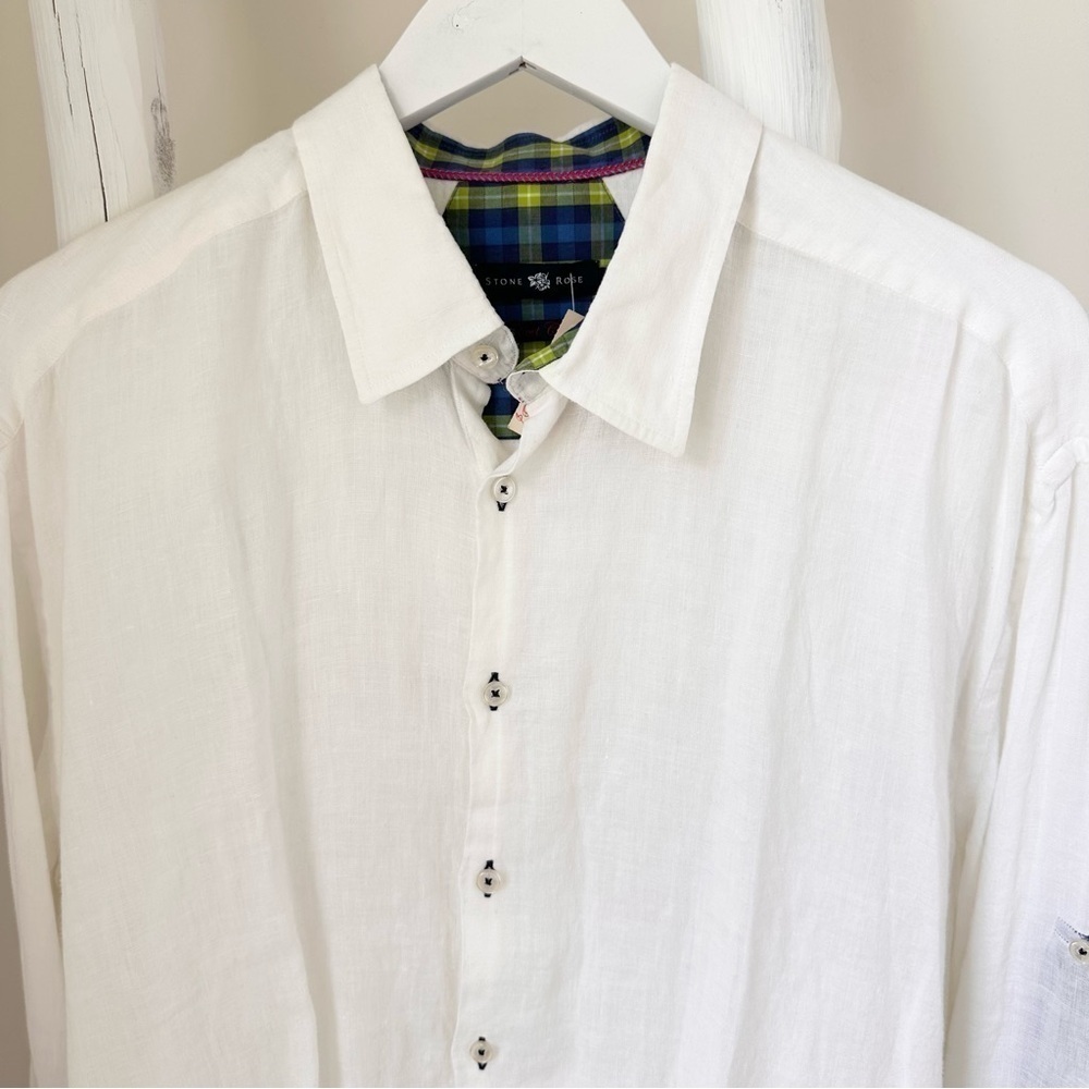 Stone Rose Red Rivet Collection White Linen Shirt SZ XL